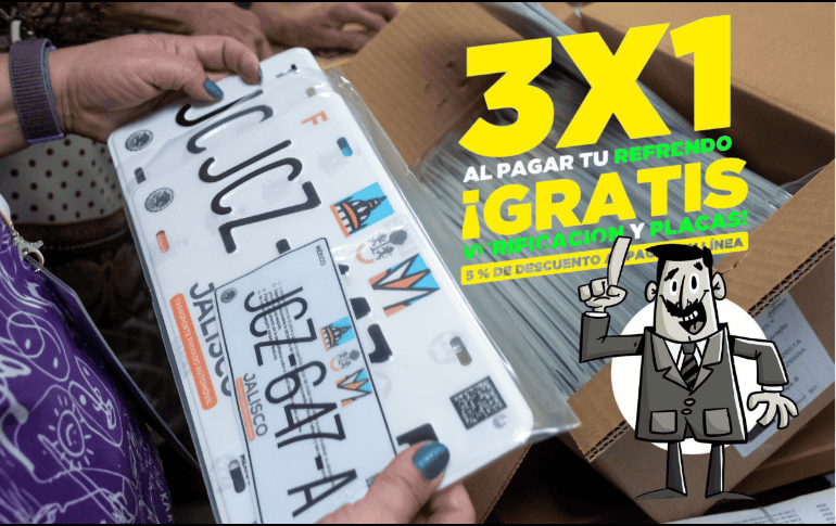 A través del Paquetazo 3x1 se pueden obtener los nuevos diseños de placas y la verificación vehicular de forma gratuita únicamente con el pago anual del refrendo. ESPECIAL/Gobierno de Jalisco