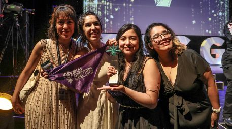 Laura Miranda, cinefotógrafa; Indira Cato, directora y productora; Jessica Ortiz, coordinadora de producción, y Andrea Pérez, supervisora de postproducción de “Llamarse Olimpia”.  EL INFORMADOR/A. Navarro