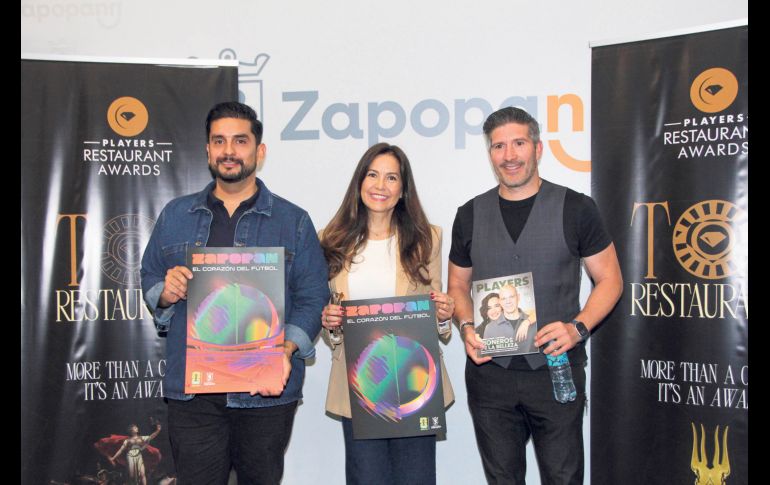 Edgar Fidel Ramírez, Bibiana Tenorio y Alejandro Martínez durante la presentación de los Players Restaurant Awards. GENTE BIEN JALISCO / E. Escamilla