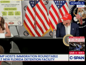 La conferencia de prensa tuvo lugar el 1 de julio, en el marco de la apertura del centro de detención “Alligator Alcatraz”, una instalación diseñada para albergar hasta 5 mil individuos con antecedentes penales. X/@MilaLovesJoe