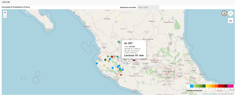 El municipio Degollado ubicado en la parte central de la República Mexicana fue el que más acumulación de agua presentó por la lluvia de ayer. ESPECIAL / UEPCBJ