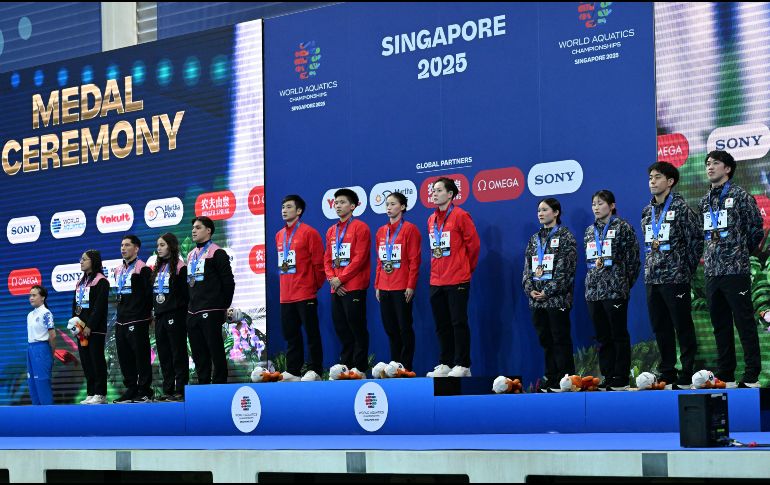 México (L) finalizó con 426.30 unidades, repitiendo la medalla de plata, detrás de China (C), mientras que Japón (D) completó el podio con una puntuación de 409.65. AFP / ARCHIVO