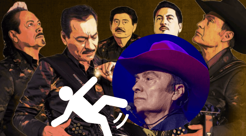 El cantante de 72 años tropezó y cayó a la orilla del escenario cuando se encontraba cantando; sin dejar de cantar y sin soltar del todo su acordeón, el intérprete se incorporó casi de inmediato. X / @tigresdelnorte
