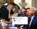 Donald Trump reacciona al anuncio del compromiso entre Tailyor Swift y Travis Kelce. EFE / EPA / AARON SCHWARTZ / POOL