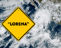 En su distancia al lugar más cercano, "Lorena" se ubica a 165 km al suroeste de Cabo San Lucas, Baja California Sur, y a 345 km al sur-sureste de Cabo San Lázaro, Baja California Sur. ESPECIAL / NOAA