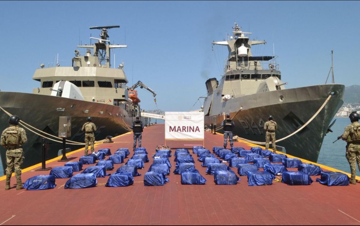 Más de 48 toneladas de drogas han sido aseguradas en la mar durante el gobierno de Claudia Sheinbaum. X/OHarfuch