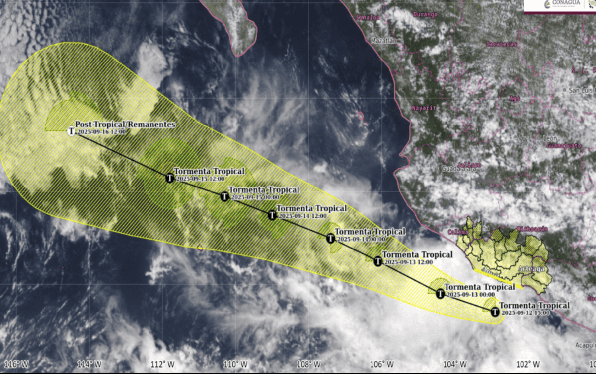 El paso de Mario estará generando precipitaciones de entre 50 y 75 milímetros en Jalisco, Colima, Michoacán y Guerrero. ESPECIAL/SMN