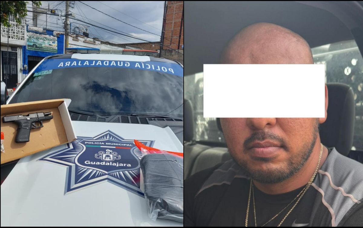 Al sujeto se le aseguró un arma de fuego y alrededor de 15 cartuchos útiles calibre 9 milímetros. ESPECIAL / Policía de Guadalajara