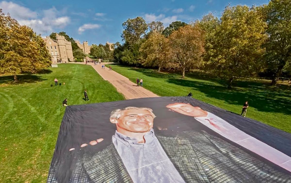 Fotos del mandatario estadounidense y Jeffrey sobre el castillo de Windsor. ESPECIAL