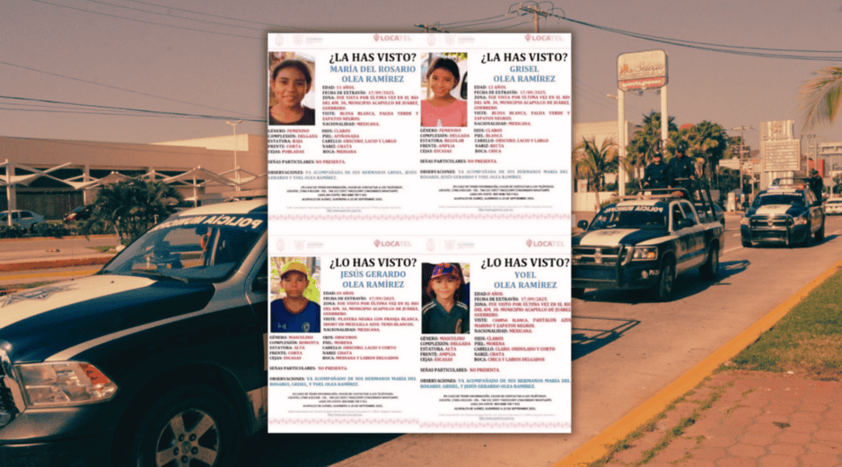 Los cuatro menores fueron identificados como María del Rosario de 13 años; Grisel de 12; Jesús Gerardo de 10 y Yoel Olea Ramírez de 8 años. NTX / ARCHIVO / ESPECIAL