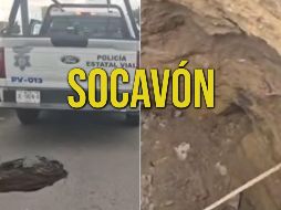 El hoyanco aparenta ser de varios metros de profundidad y mucho más ancho de lo que aparenta la superficie. ESPECIAL / Policía Vial Jalisco