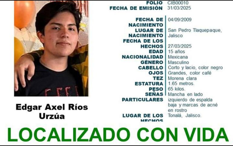 Ríos Urzúa es alumno de la escuela Preparatoria Vocacional fue visto por última vez el pasado 27 de marzo, en la Colonia Olímpica de Guadalajara. X / @AAMBER_JAL