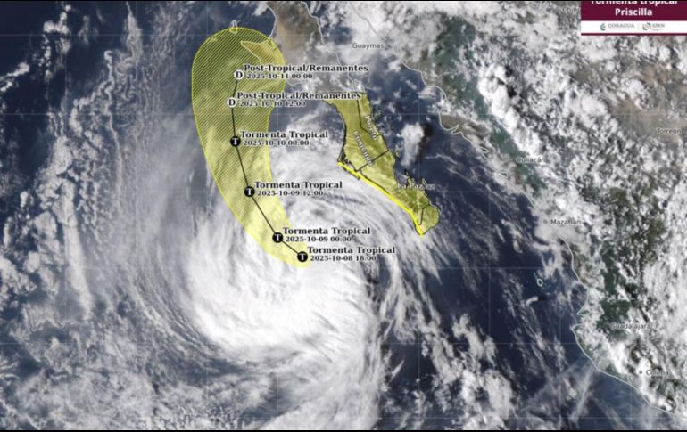 A as 15:00 horas el centro del sistema se localizaba a 335 kilómetros al oeste-suroeste de Cabo San Lucas. ESPECIAL/SMN