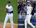 Shohei Ohtani, que llevaba unos discretos playoffs, resurgió con otra muestra de su singular talento para lanzar y batear, nunca visto en el beisbol norteamericano desde al menos el mítico Babe Ruth. ESPECIAL, AFP / L. Hales y R. Martínez