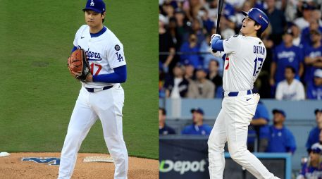Shohei Ohtani, que llevaba unos discretos playoffs, resurgió con otra muestra de su singular talento para lanzar y batear, nunca visto en el beisbol norteamericano desde al menos el mítico Babe Ruth. ESPECIAL, AFP / L. Hales y R. Martínez