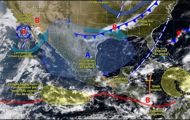 Las condiciones serán provocadas por varios sistemas atmosféricos activos, entre ellos, canales de baja presión, una vaguada en altura, humedad proveniente de océanos y nubosidad asociada a una vaguada monzónica en el Pacífico sur. ESPECIAL/