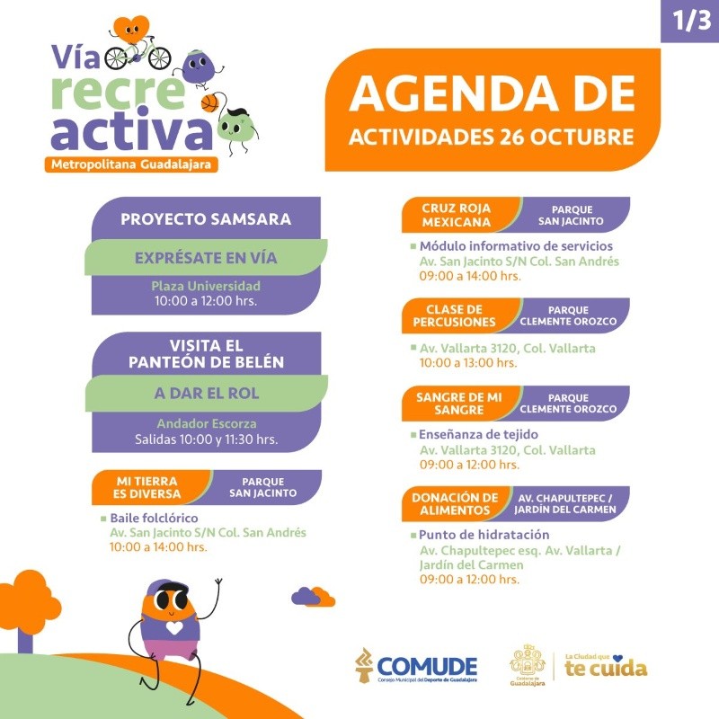  Agenda de actividades de la Vía RecreActiva para el domingo 26 de octubre. ESPECIAL