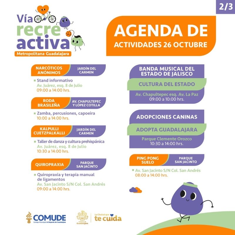  Agenda de actividades de la Vía RecreActiva para el domingo 26 de octubre. ESPECIAL