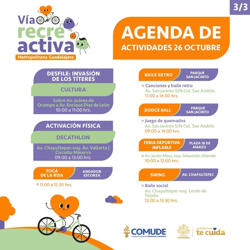 Agenda de actividades de la Vía RecreActiva para el domingo 26 de octubre. ESPECIAL 