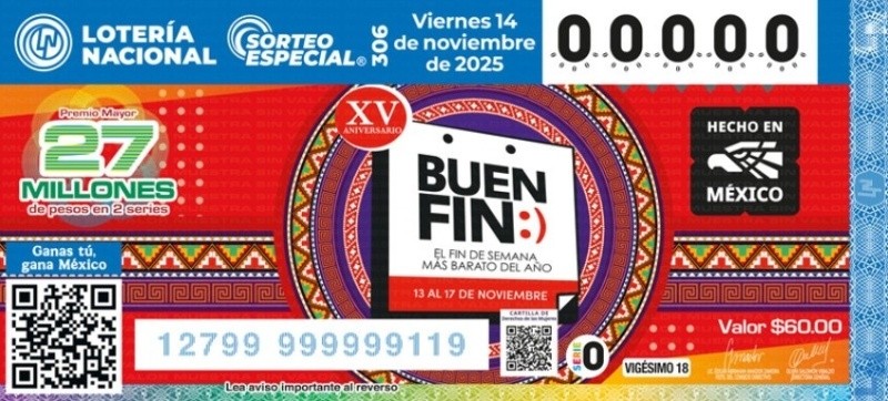 El billete del Sorteo Especial No. 306 ya está en los puntos de venta alrededor del país y en miloteria.mx, cuenta con un Premio Mayor de 27 MDP en dos series y una bolsa repartible de 80 MDP. ESPECIAL