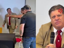 Al finalizar la conferencia, Herrera intentó increpar al comunicador Diego Obando, por lo que Adriana Durán, responsable de prensa de la Selección, intervino para separarlos. X/@ClaroSports