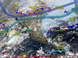 El frente frío 18 permanecerá estacionario varios días sobre el norte y oriente del país. ESPECIAL/ SMN.