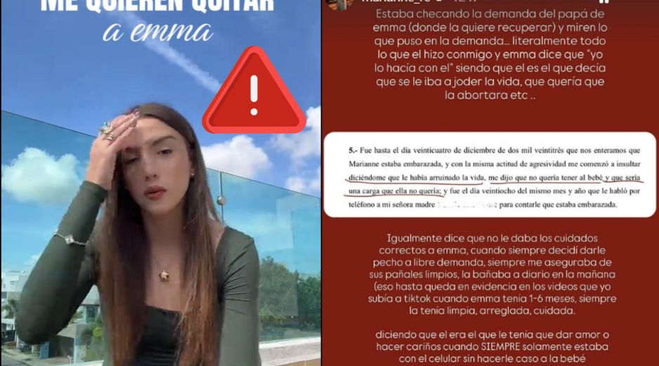 Esto denuncia Marianne Gonzaga en redes sociales sobre la custodia de su hija. ESPECIAL / INSTAGRAM marianne_rc / TIKTOK mariannerc