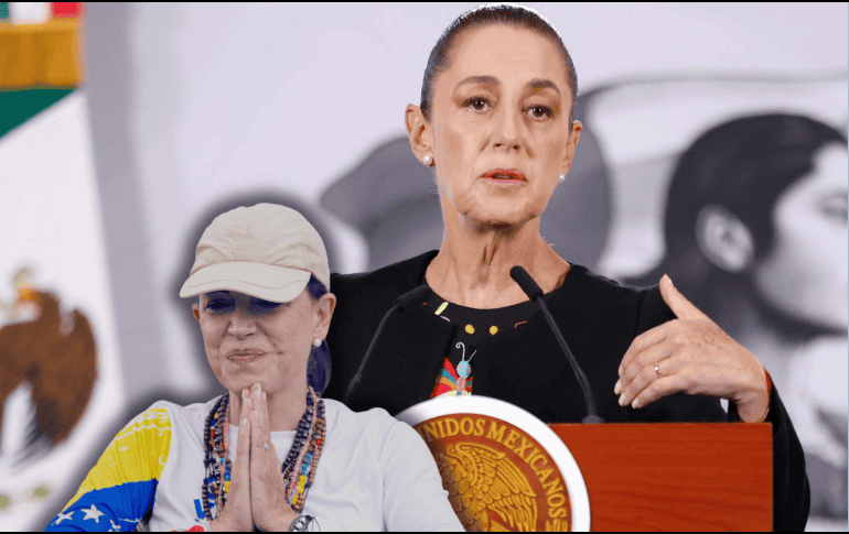 En la Mañanera del Pueblo de este jueves, Sheinbaum fue cuestionada sobre si tenía alguna opinión por el reconocimiento a Corina Machado. SUN/D. Simón Sánchez EFE/R. Peña