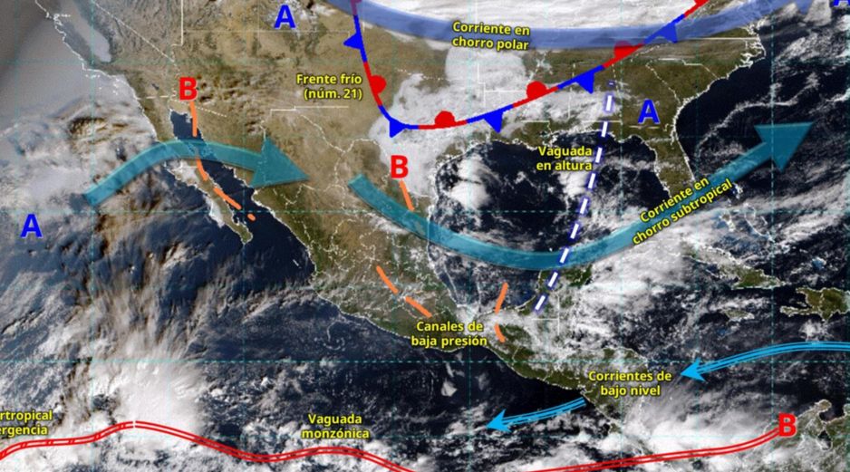 El frente frío número 21 y su masa de aire polar impactarán gran parte del territorio nacional durante los próximos días. ESPECIAL/ SMN.