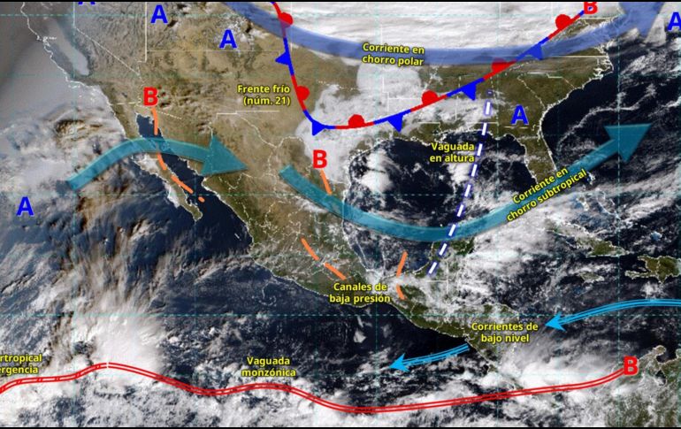 El frente frío número 21 y su masa de aire polar impactarán gran parte del territorio nacional durante los próximos días. ESPECIAL/ SMN.