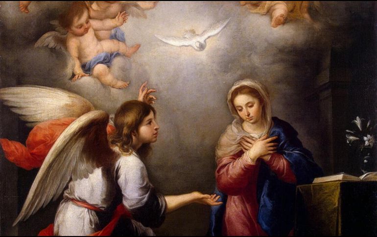 «Estando María, su madre, desposada con José, y antes de que vivieran juntos, sucedió que ella, por obra del Espíritu Santo, estaba esperando un hijo». «La Anunciación», de Esteban Murillo