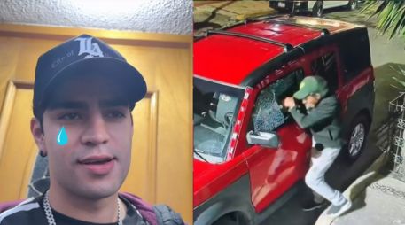 En tono de broma, comenzó a “describir” al presunto responsable; sin embargo, cada vez que mencionaba alguna característica, su amigo se quitaba una prenda o accesorio, simulando ser la persona que cometió el robo. INSTAGRAM/@aaronmercury