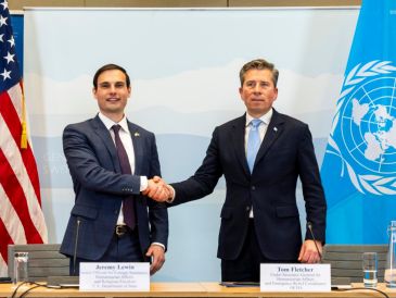 El memorando fue firmado en la Misión de Washington ante la ONU en Ginebra por el subsecretario de Asuntos Humanitarios de Estados Unidos, Jeremy Lewin. EFE/S. DI NOLFI