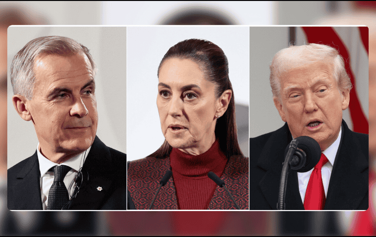 El primer ministro de Canadá, Mark Carney (i); la Presidenta de México, Claudia Sheinbaum (c); y el presidente de Estados Unidos, Donald Trump. EFE/J. Méndez/O. Guzmán