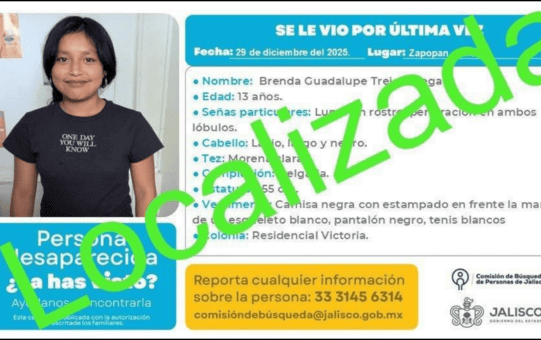 Se trata de Brenda Guadalupe, de 13 años. Su localización se logró gracias a un operativo de búsqueda. CORTESÍA