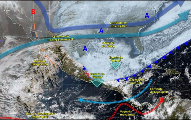 Este tipo de masas frías se desplaza desde Canadá y Estados Unidos hacia el sur, impulsada por la circulación atmosférica de gran escala. ESPECIAL/ SMN.