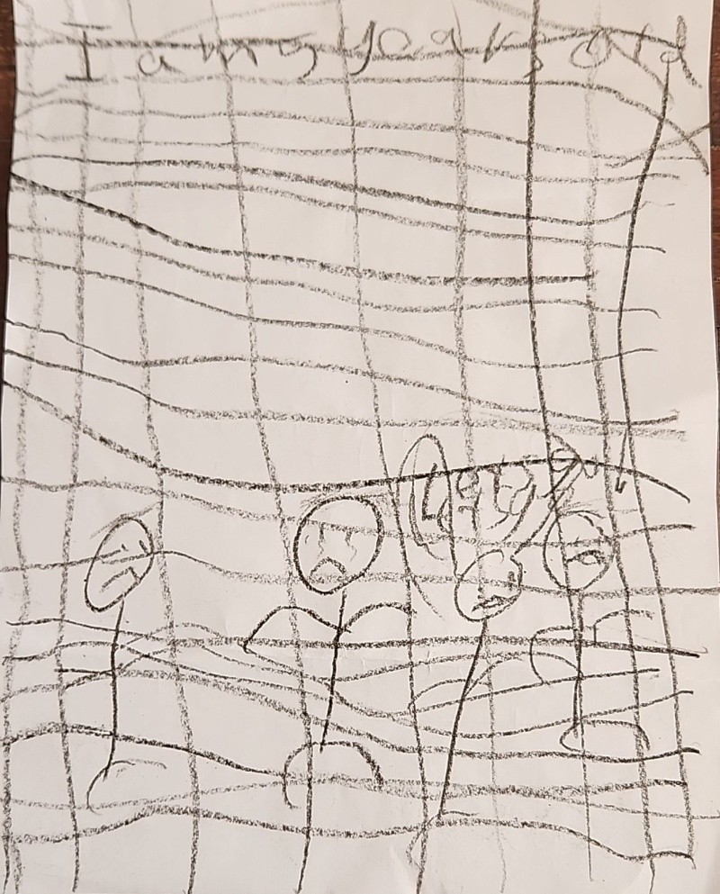 El dibujo que los niños El-Gamal hicieron de la cárcel es un reflejo del impacto que la detención prolongada tiene en los menores de edad. EFE/Archivo