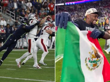 En un Super Bowl "latino" , DeMarcus Lawrence posó con una bandera de México. EFE / EPA / JHON G.  MABANGLO / ESPECIAL / INSTAGRAM @NFLMX