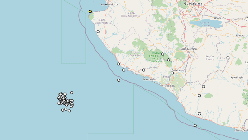 &nbsp;Acumulado del registro de sismos en costas de Jalisco, cerca de Cihuatlán. ESPECIAL / SSN