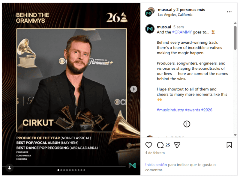  Productor del año, Este año se llevo el premio a Mejor grabación de pop bailable no clásico “Abracadabra” de Lady Gaga 'MAYHEM' . INSTAGRAM/@cirkut
