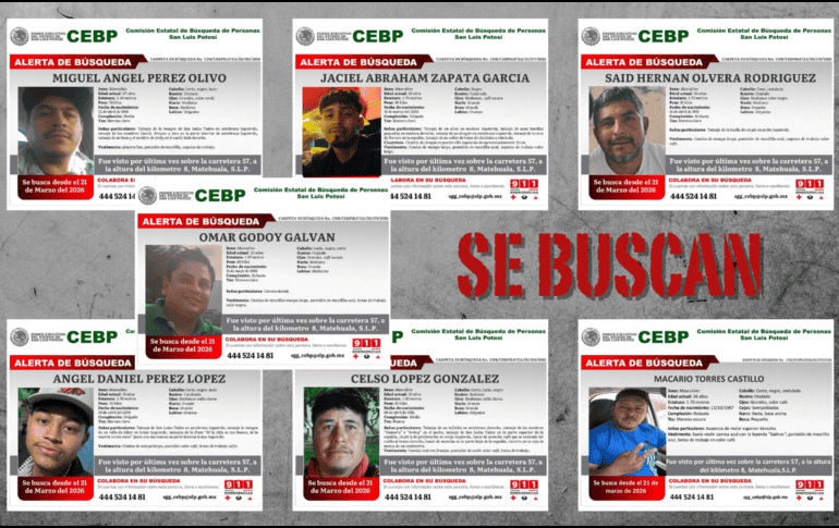 Los desaparecidos, de entre 20 y 30 años, fueron identificados como Ángel Daniel Pérez López, Miguel Ángel Pérez Olivo, Jaciel Zapata García, Omar Godoy Galván, Said Hernán Olvera, Celso López González y Macario Torres Castillo. ESPECIAL