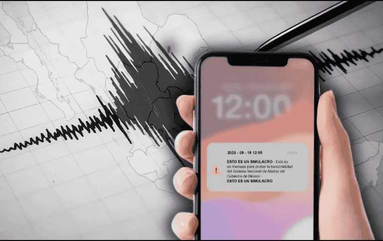 El Primer Simulacro Nacional 2026 servirá para poner a prueba la nueva alerta en celulares. ESPECIAL/Canva/Gobierno de México