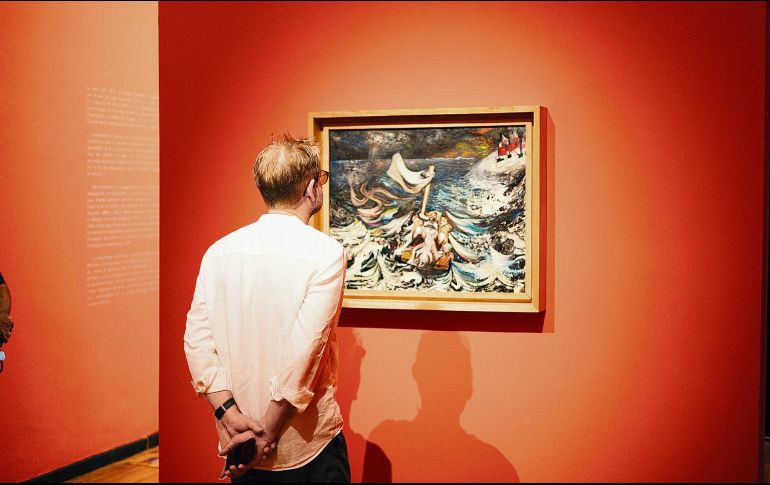 La pintura “El nacimiento del fascismo” de Siqueiros; forma parte de la exposición “Escurrimientos y Craqueladuras. Orozco, Siqueiros y la Piroxilina”.