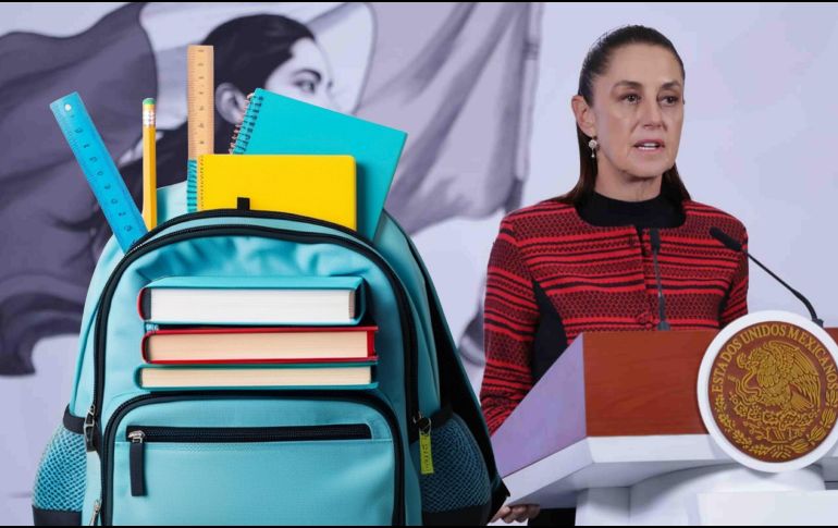 La Presidenta Sheinbaum Pardo dijo que a partir de un mes de 2026, todas las y los estudiantes de primaria pública en el país recibirán un apoyo económico. ESPECIAL / SUN y CANVA