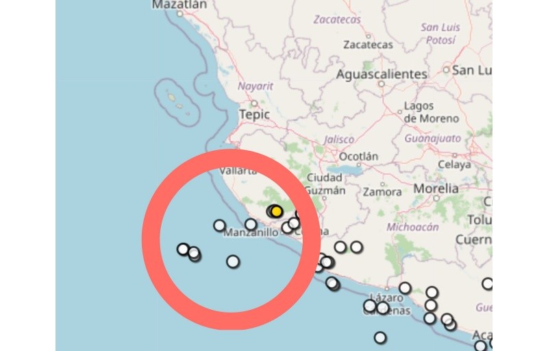 &nbsp;El círculo muestra las zonas en donde fueron registrados los sismos el pasado 4 de abril. ESPECIAL / SSN