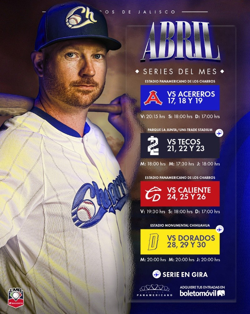 Juegos de los Charros de Jalisco en abril. X/charrosbeisbol&nbsp;