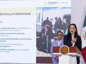 La secretaria de Gobernación, Rosa Icela Rodríguez, encabeza "La Mañanera del Pueblo" en Palacio Nacional. Asiste: Claudia Curiel de Icaza, secretaria de Cultura, quien anuncia la renovación de la Ley Federal de Cine y el Audiovisual. SUN/H. Salvador