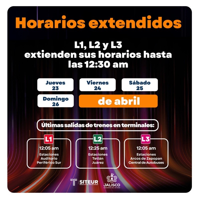 &nbsp;Horarios del Tren Ligero por el GDLuz 2026. ESPECIAL