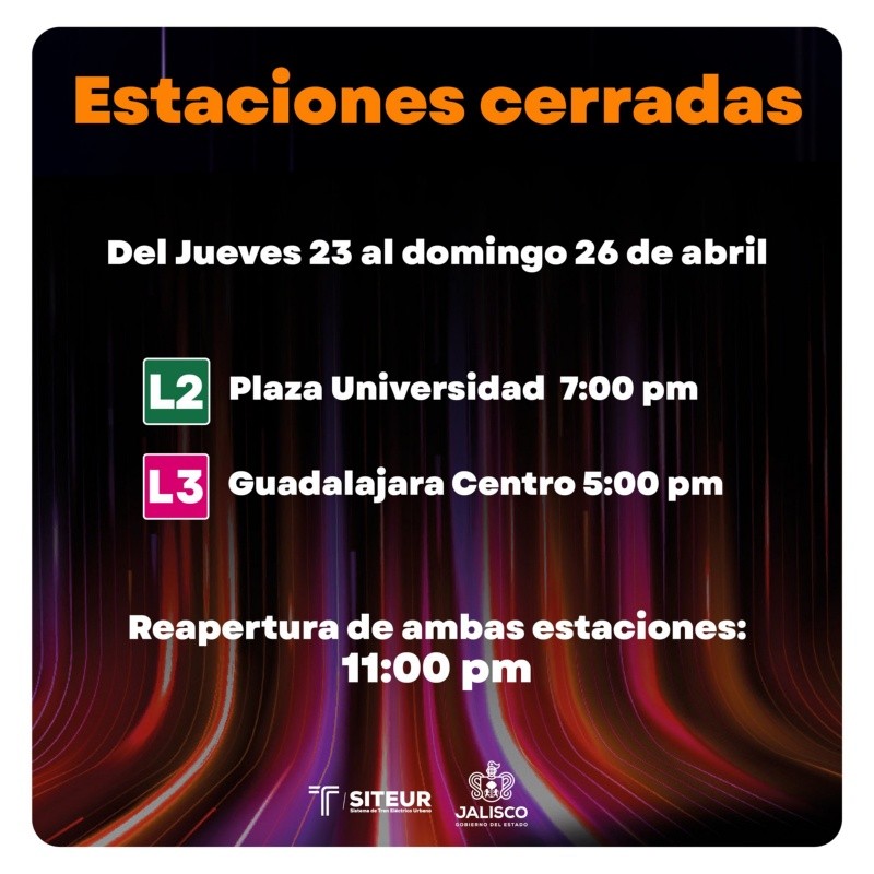 Estaciones del Tren Ligero cerradas por GDLuz 2026. ESPECIAL&nbsp;