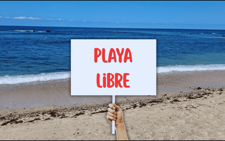 Los manifestantes denuncian públicamente que las obras de un enorme muro de piedra están destruyendo el entorno natural y bloqueando el libre acceso a la conocida Playa Las Cocinas. ESPECIAL / CANVA